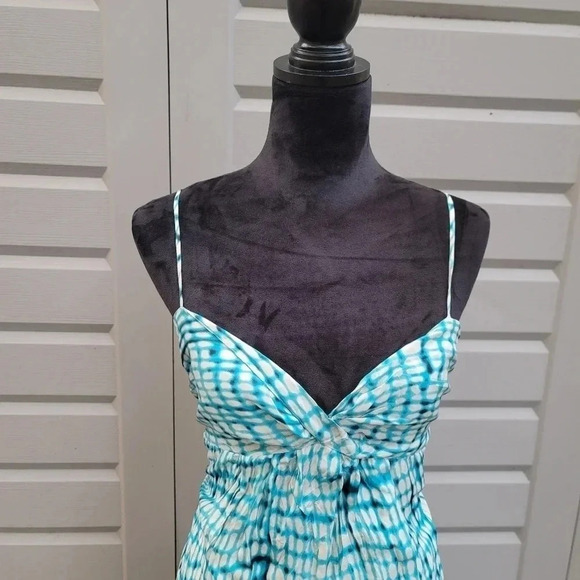 Ann Taylor 100% Silk Blue & White Turquoise Spaghetti Strap Dress Size 6 - Picture 10 of 11